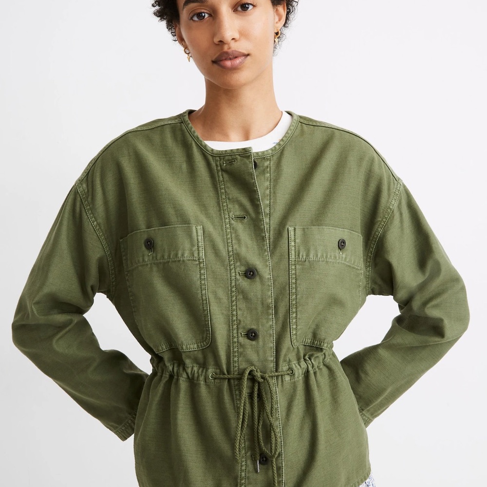 Madewell Claremont Drawstring Palm Tree Green Military Jacket Size S New